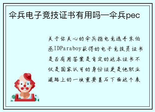 伞兵电子竞技证书有用吗—伞兵pec